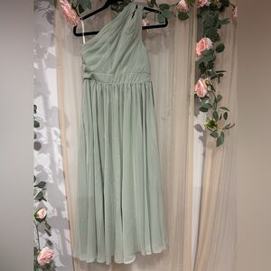 Sage Green One-Shoulder Chiffon Maxi Dress – Girls Size 12 | NWT